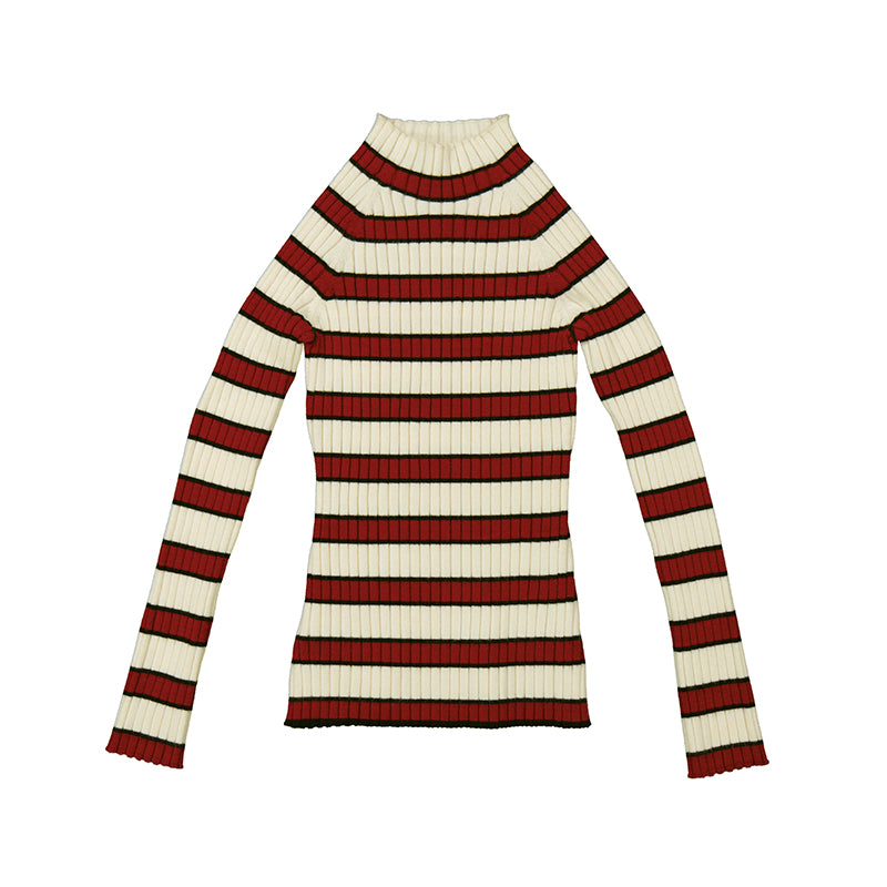 Girl's Ribbed Mock Turtle Berry Stripe