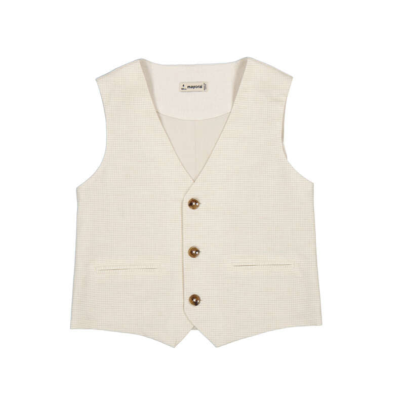 Boy's Tan Check Linen Button Vest
