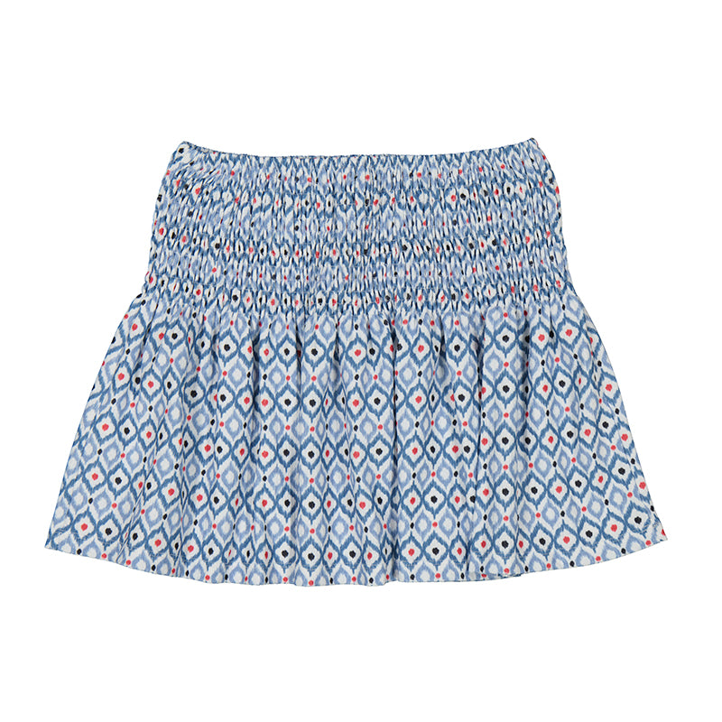 Girl's Blue Diamond Smocked Waist Skirt