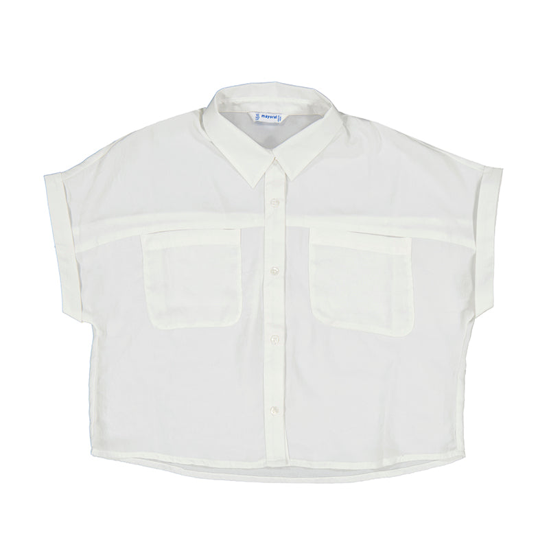 Girl's White Boxy Pocket Shirt