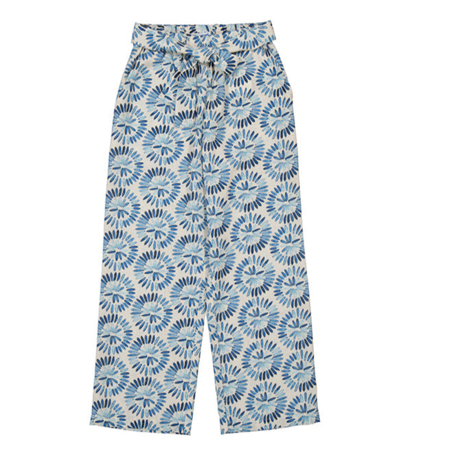 Girl's Blue Spiral Print Wide Leg Pants