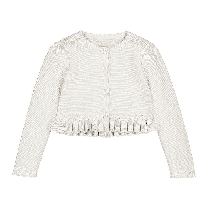 Girl's Off White Cardigan Ruffle Hem