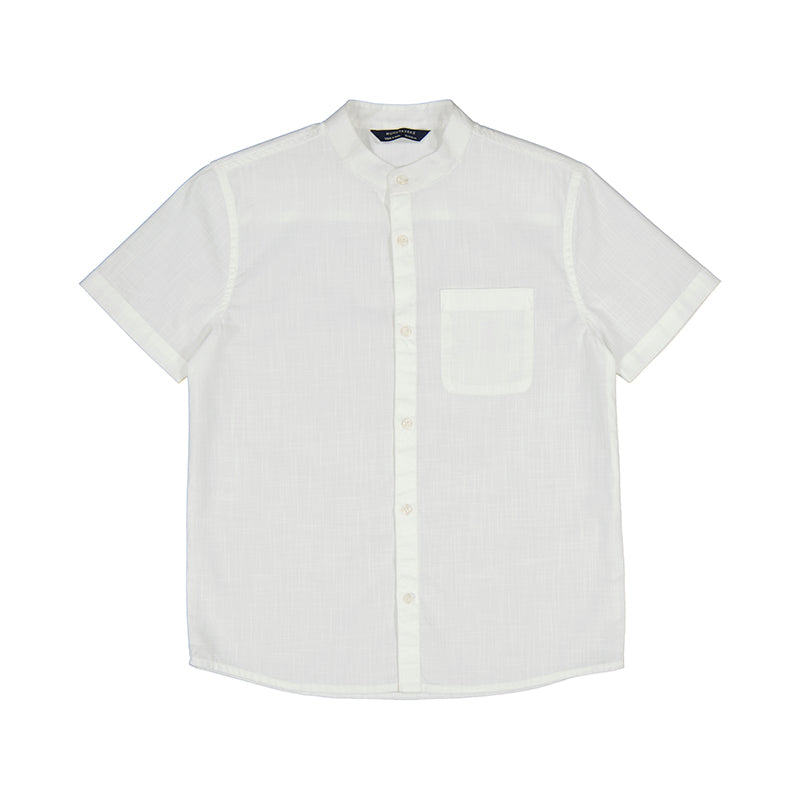 Boy's White Cotton Band Collar Shirt
