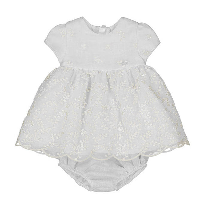 Girl's White Embroidered Tulle Dress