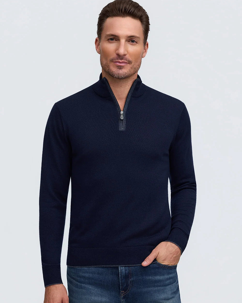 Men's Navy Merino Quarter Zip Sweater