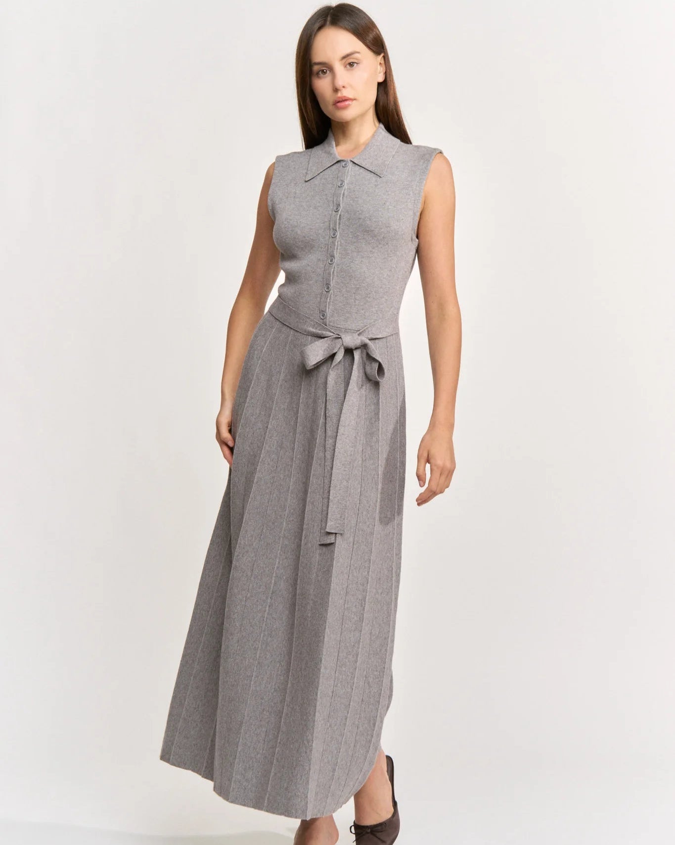 Grey Knit Button Front Sleeveless Dress