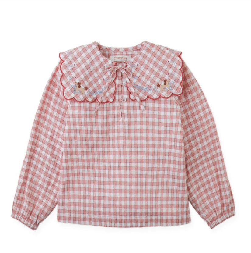 Red Check Embroidered Collar Infant Blouse