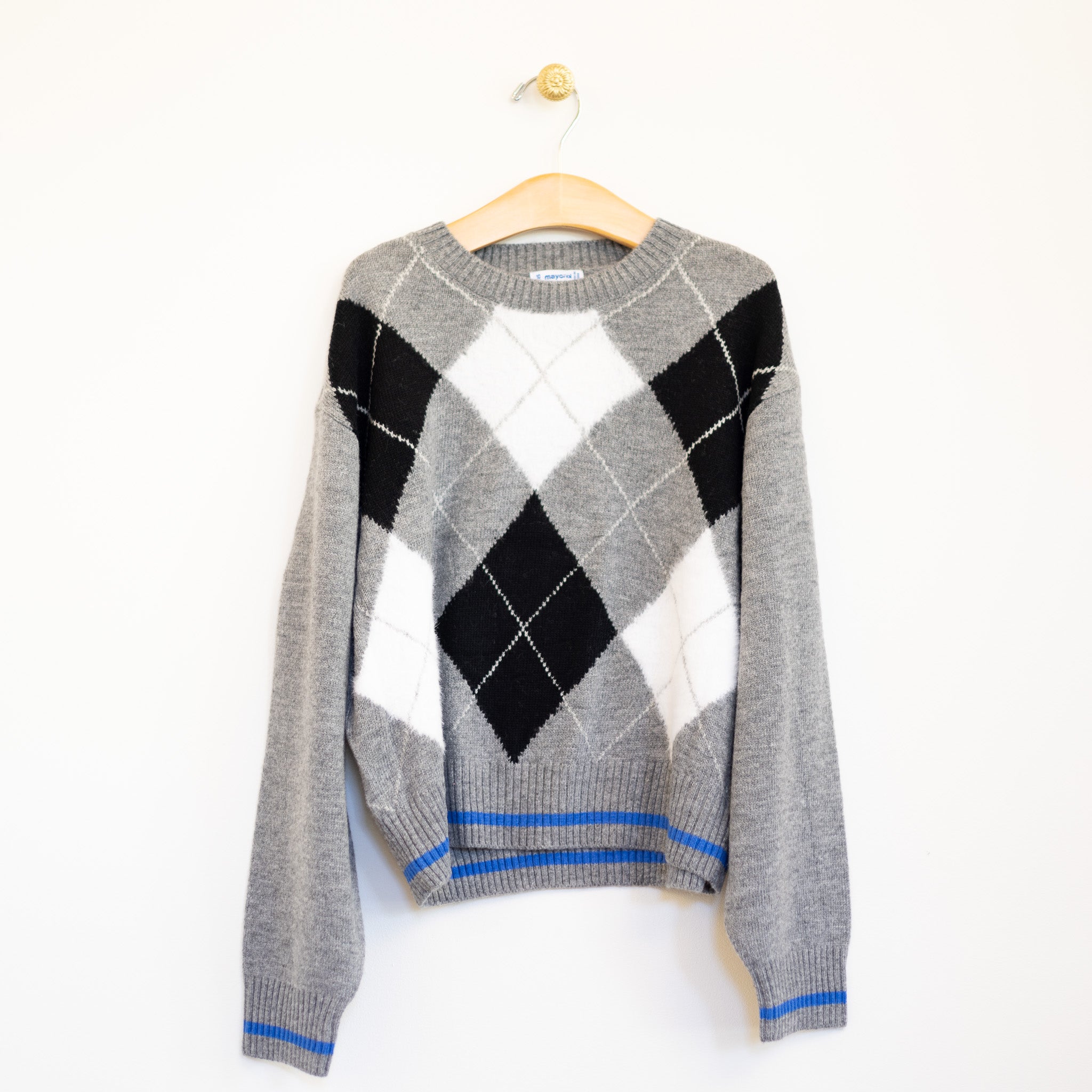 Girl's Grey Argyle Sweater