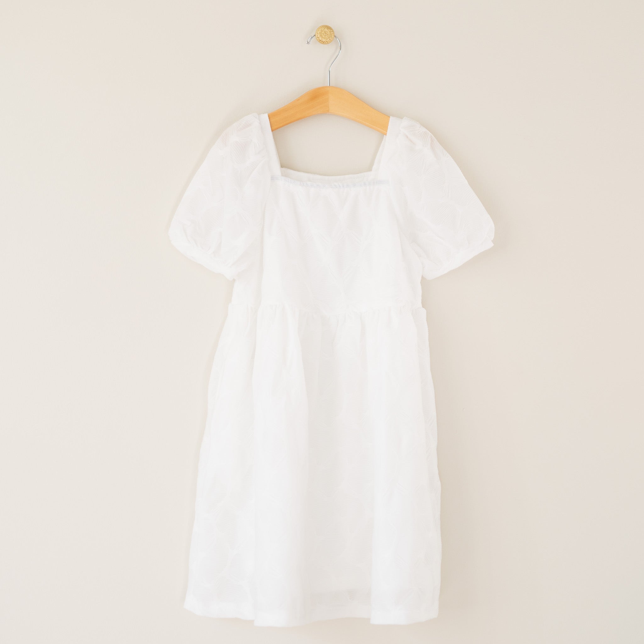 Girl's White Pucker Peasant Dress