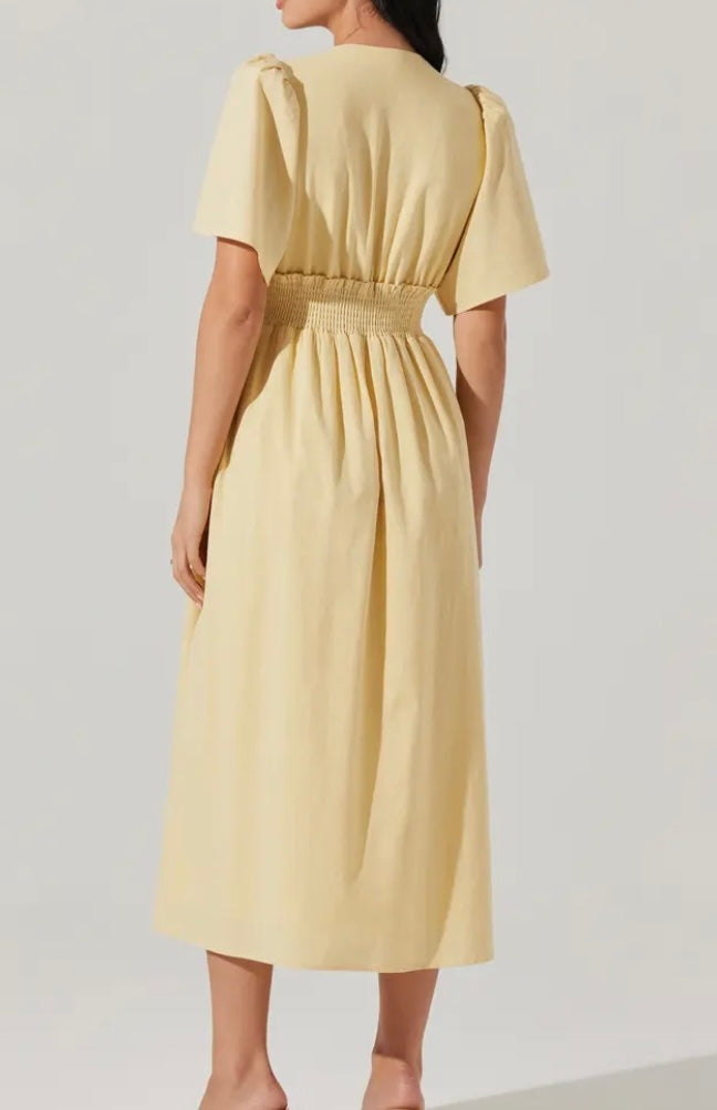 Hadleigh Yellow Tucked Wasit Dress