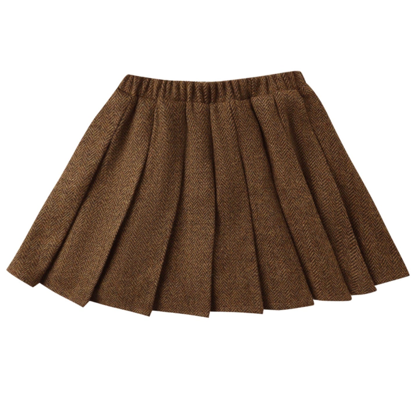 Girl's Rylee Cru Brown Herringbone Pleated Mini Skirt
