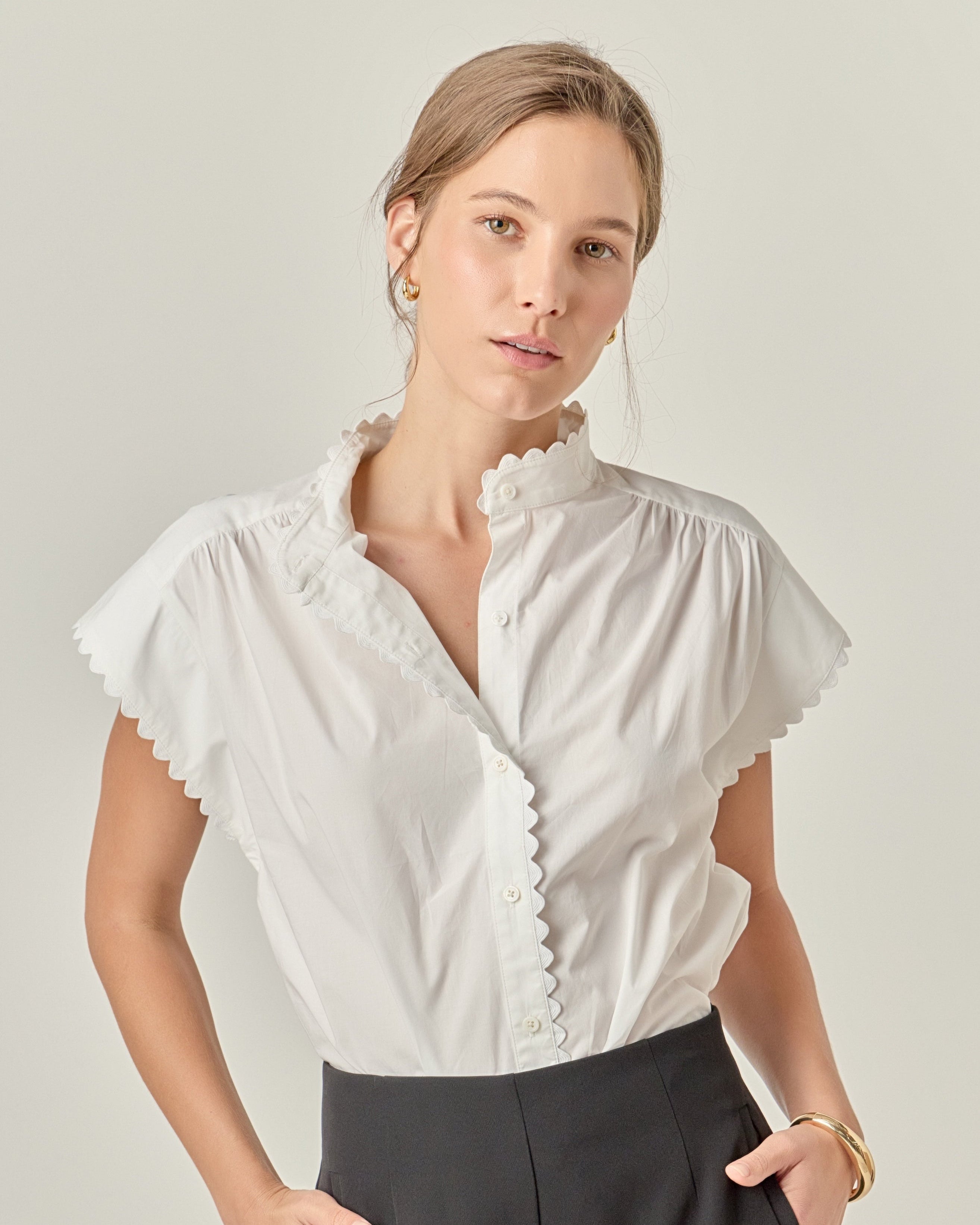 White Ric Rac Trim Blouse