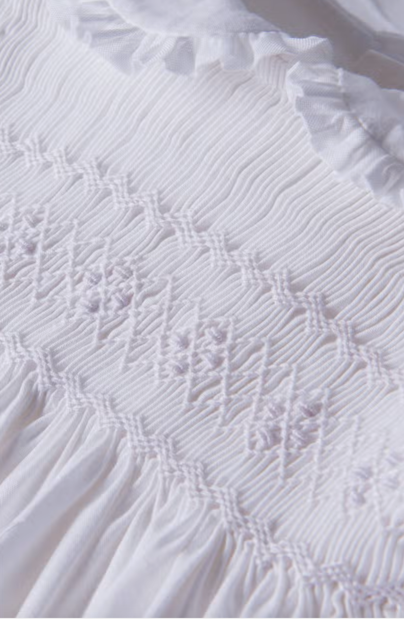 Girl's Smocked Cotton L/S Gown and Bonnet