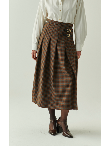 Zayla Brown Check Pleated Skirt