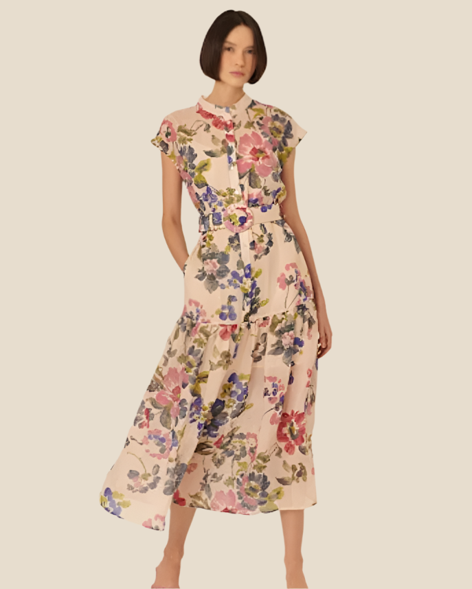 Exquise Evelyn Beige Multi Floral Dress