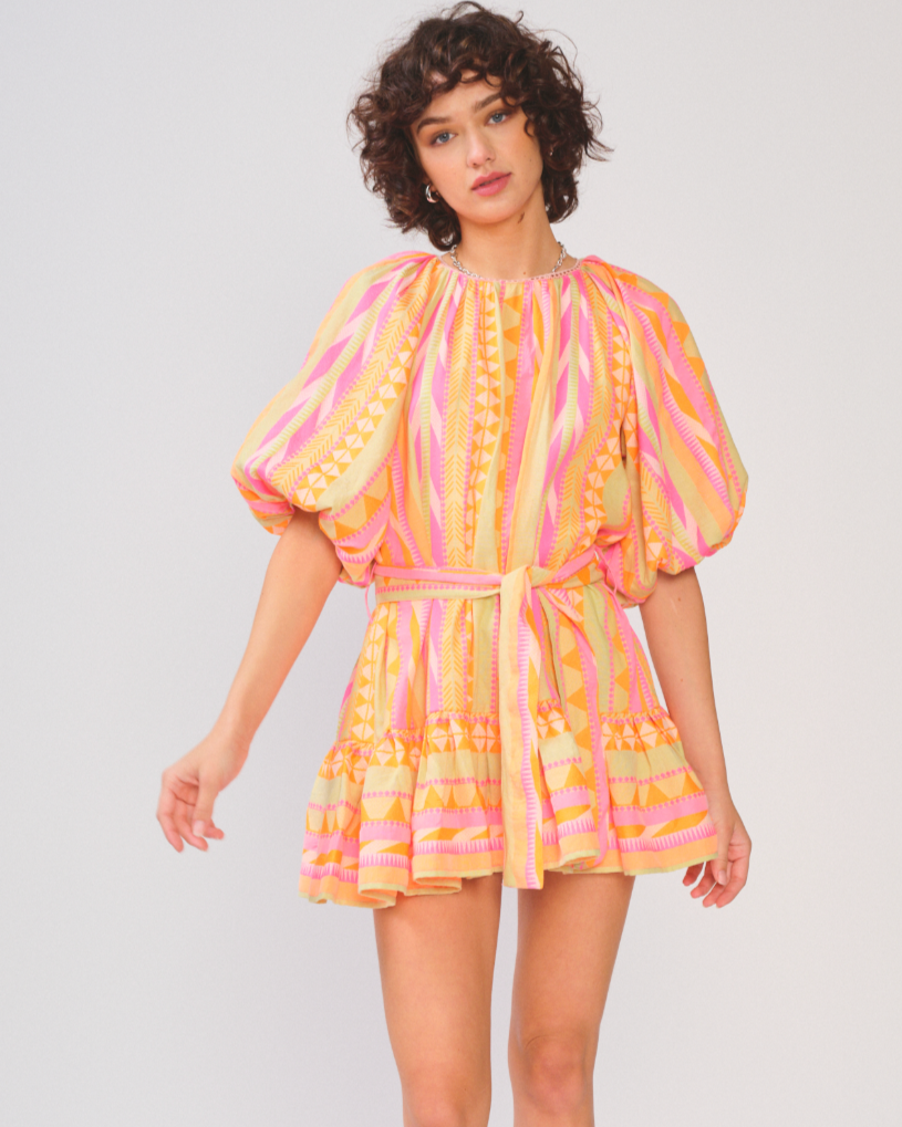 Thea Pink Yellow Aline Dress
