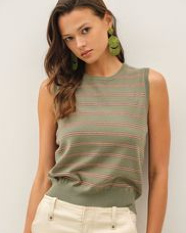 Sage Stripe Crew Sweater Vest
