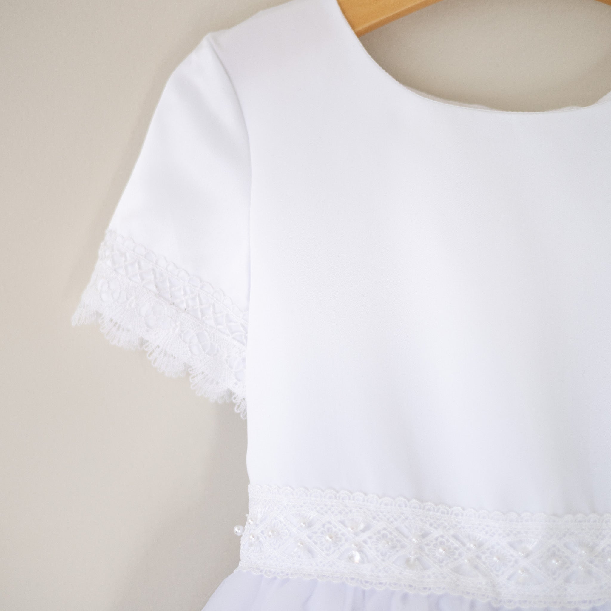 Girl's White Chiffon Dress Cluny Lace