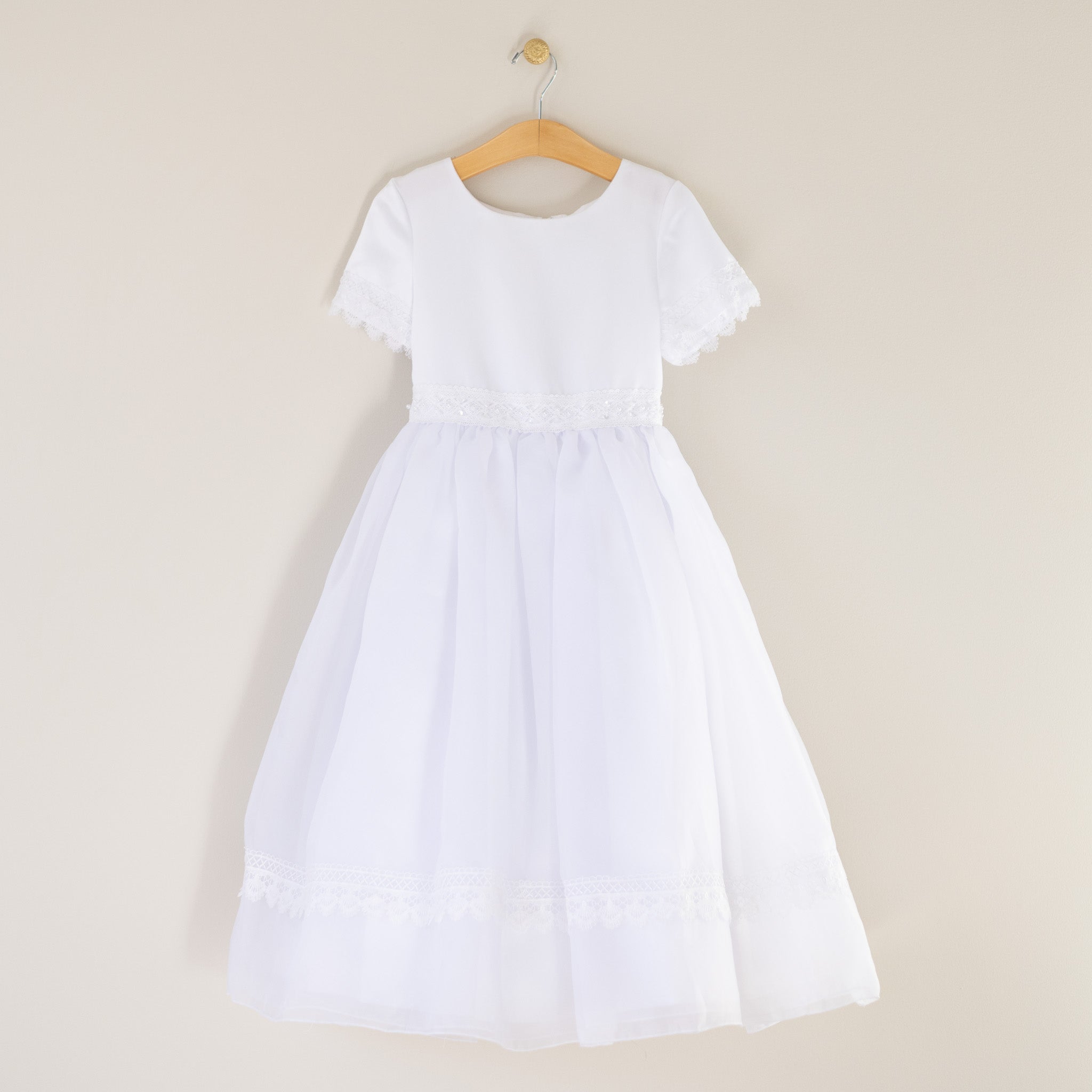 Girl's White Chiffon Dress Cluny Lace