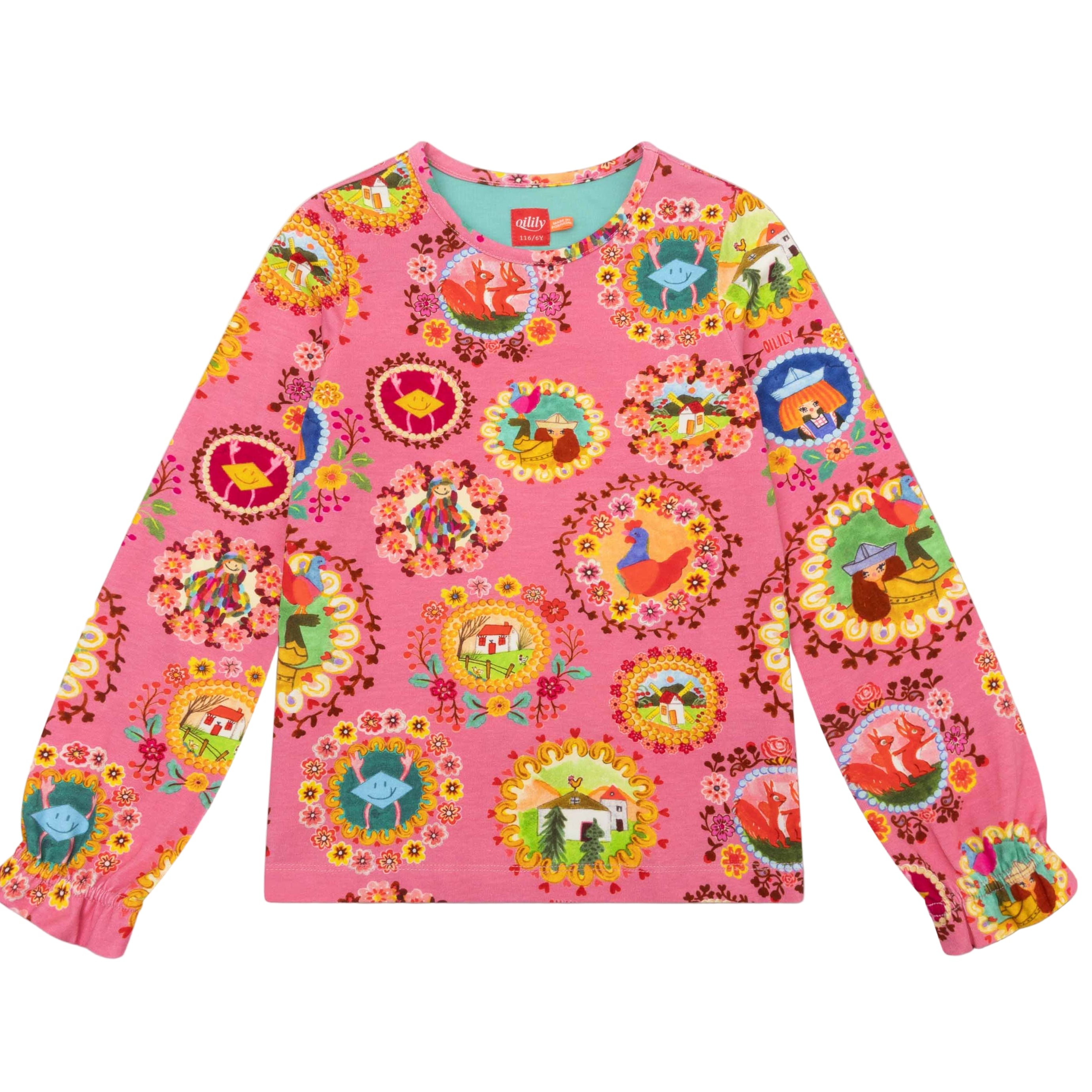 Girl's Oilily Pink Frames Print Tee