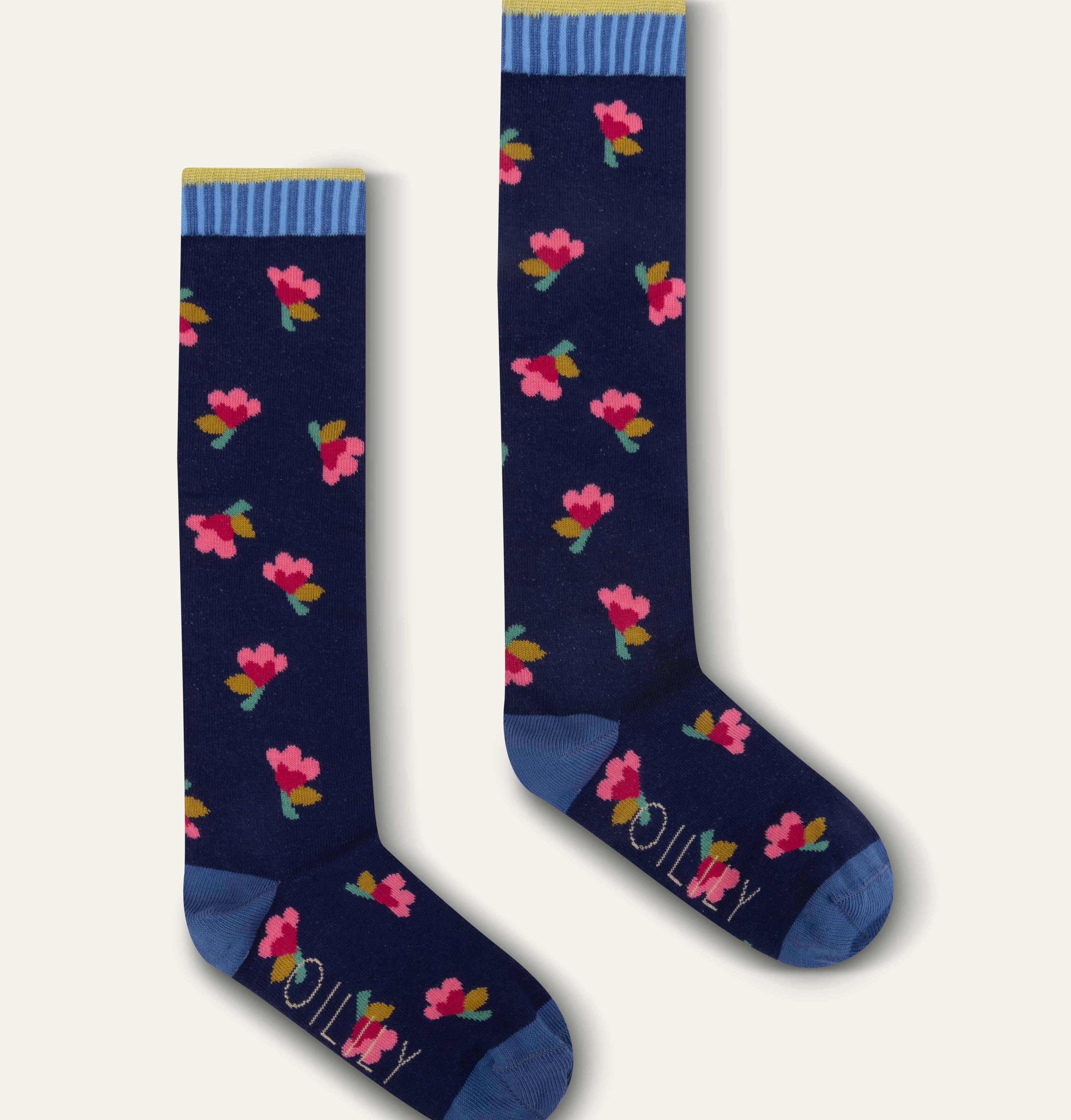 Girl's OIlily Marin Navy Pink Flower Knee Sock