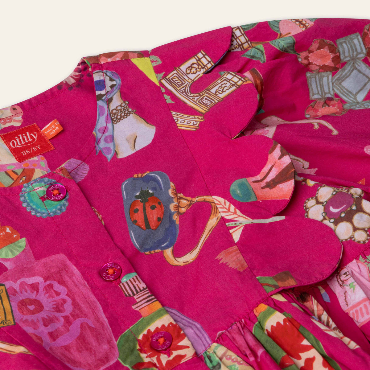Oilily Fuschia Print Scallop Yoke Dress
