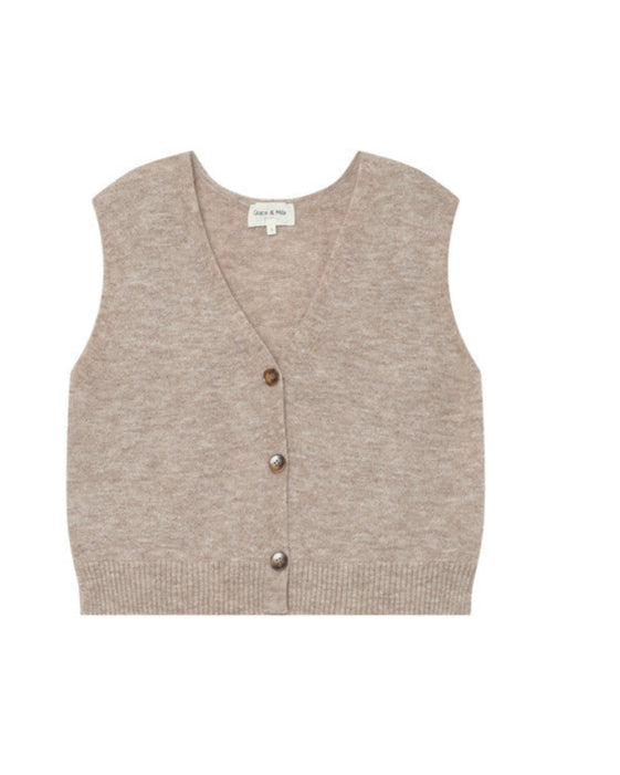 Santa Beige Sleeveless Cardigan