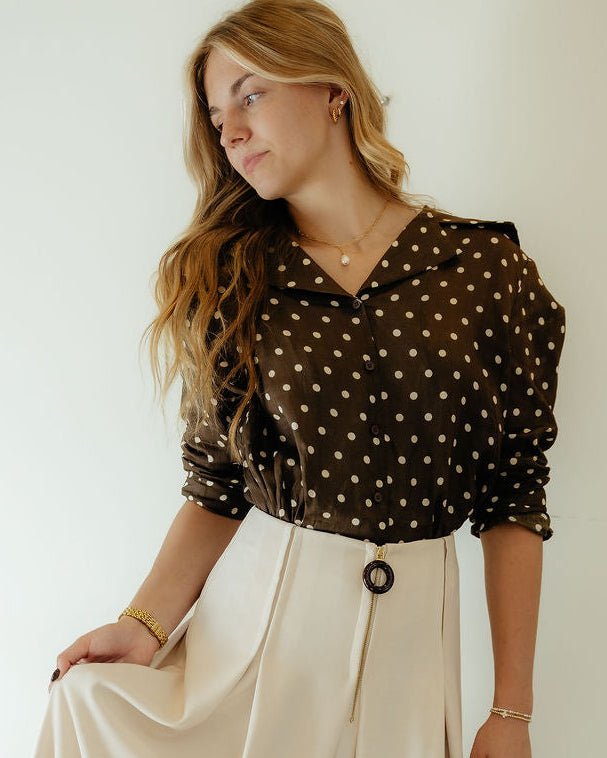 Brown Polkadot Sailor Collar Blouse