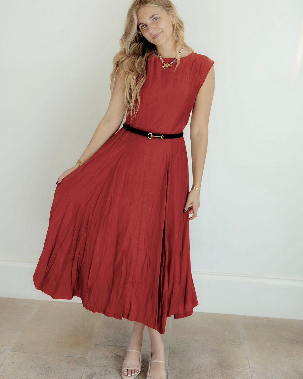 Clea Wine Fit and Flair Midi dress