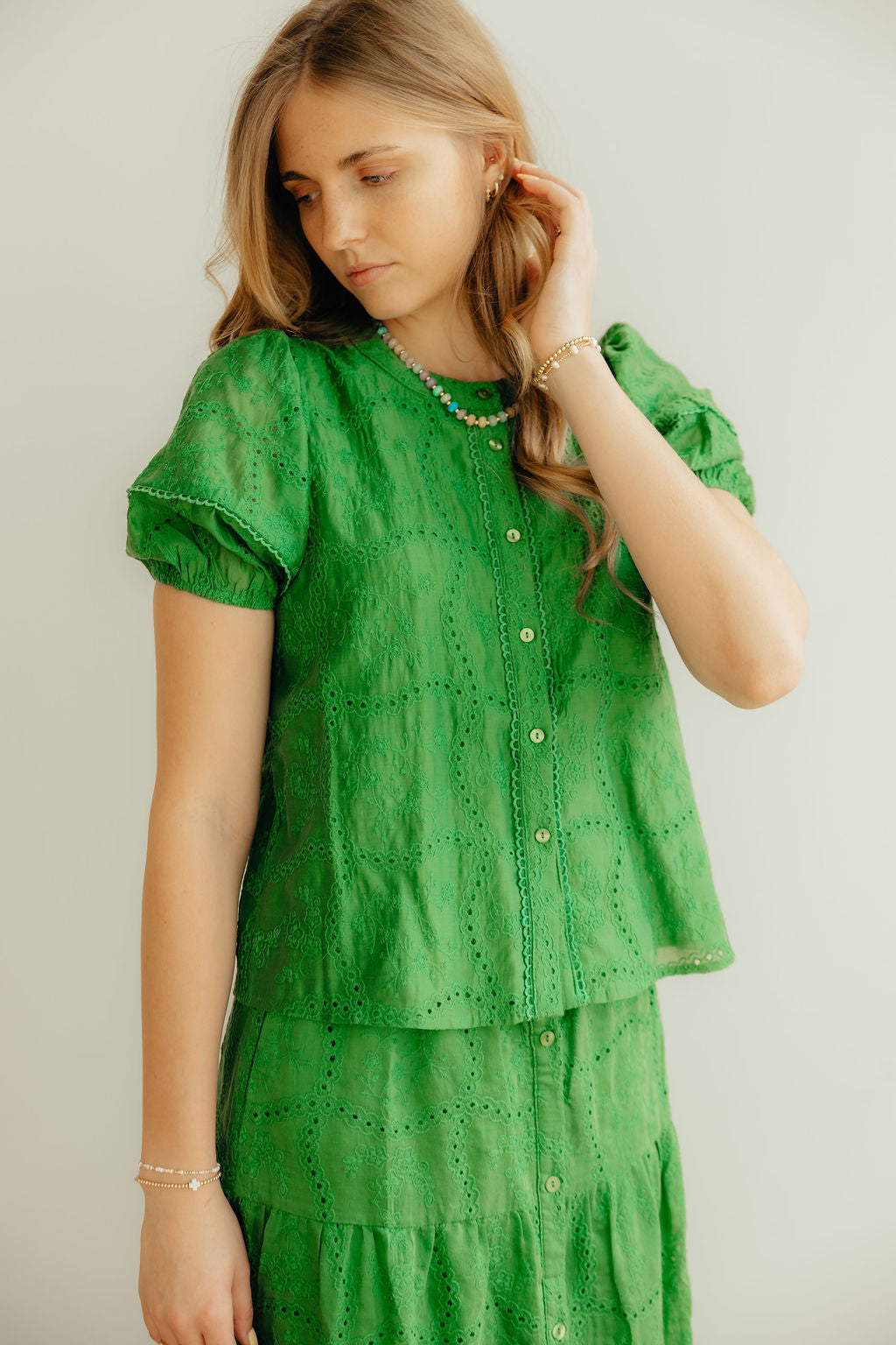 Women's Green Embroidered 2pc Dress