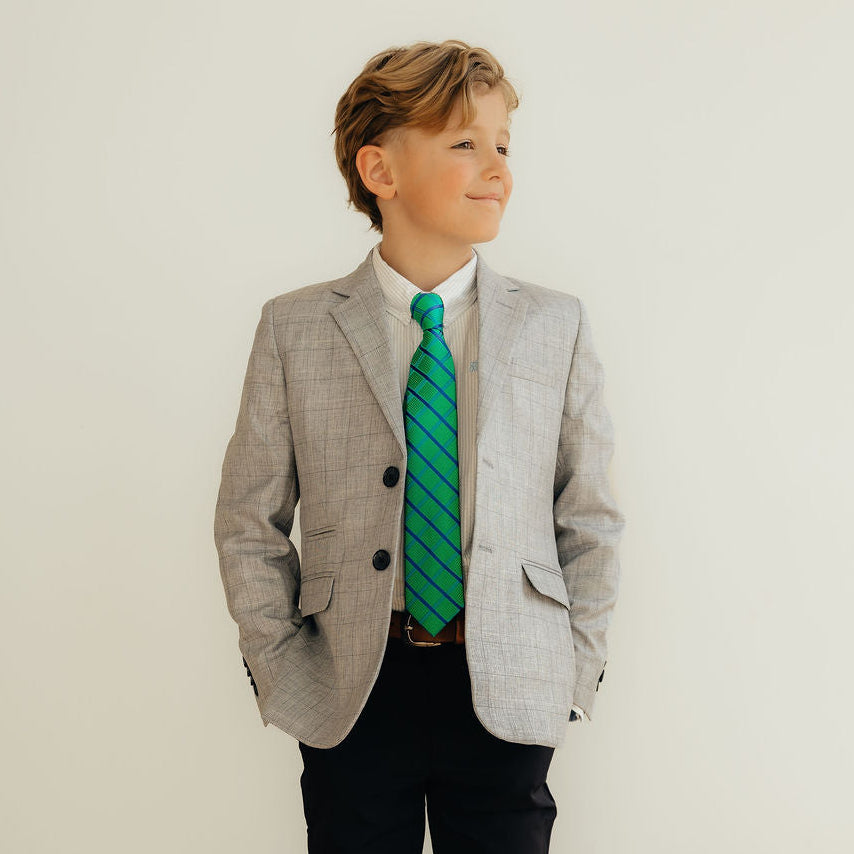 Boy's Grey Windowpane Linen Blazer