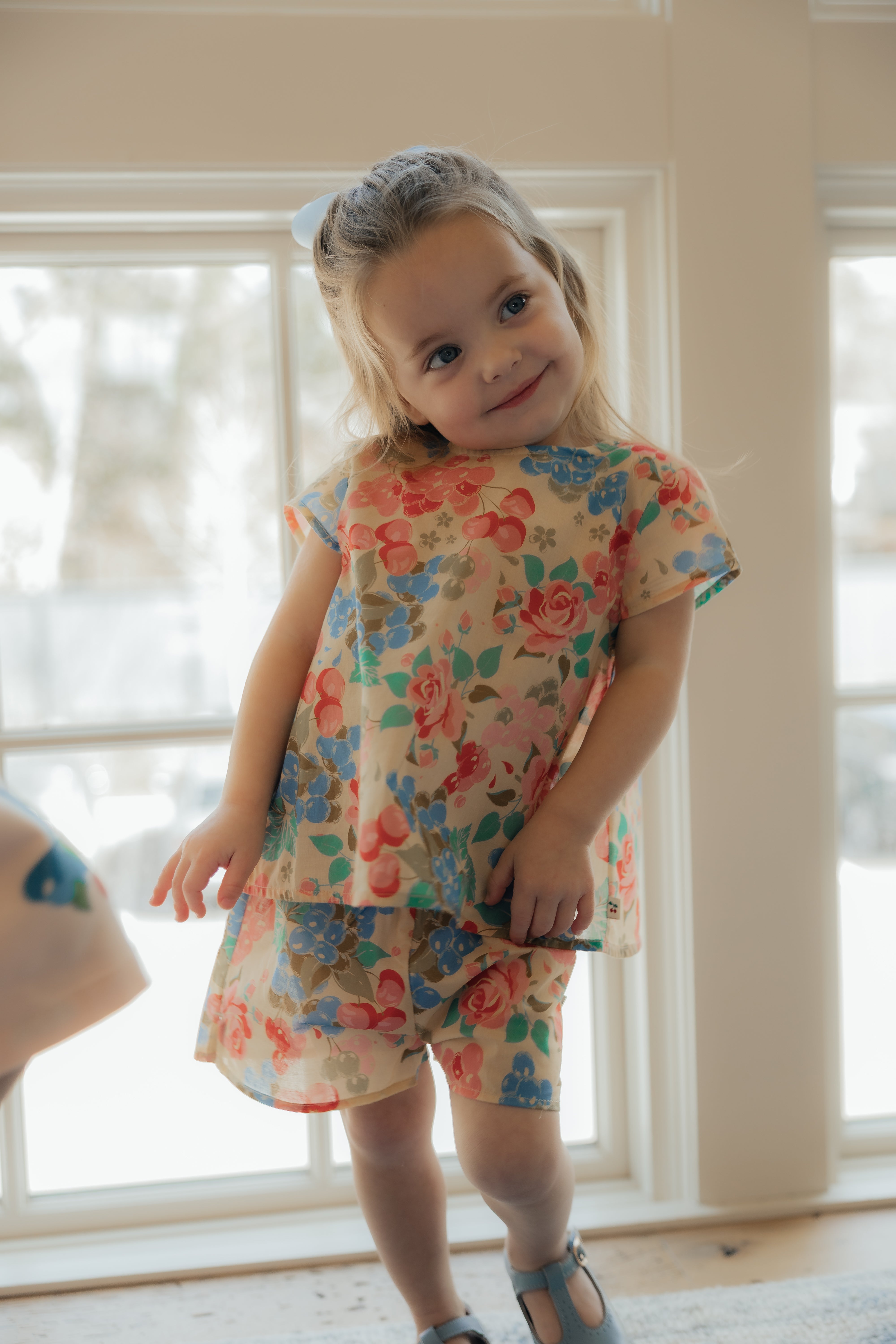 Beige Multi Rose and Fruit Shortset