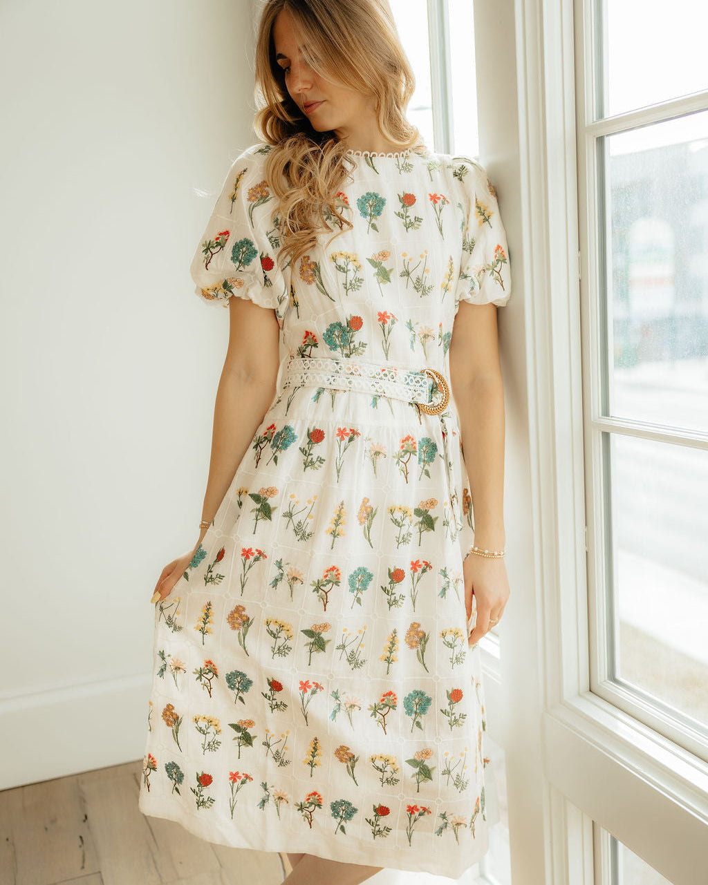 Christina White Embroidered Botanical Dress