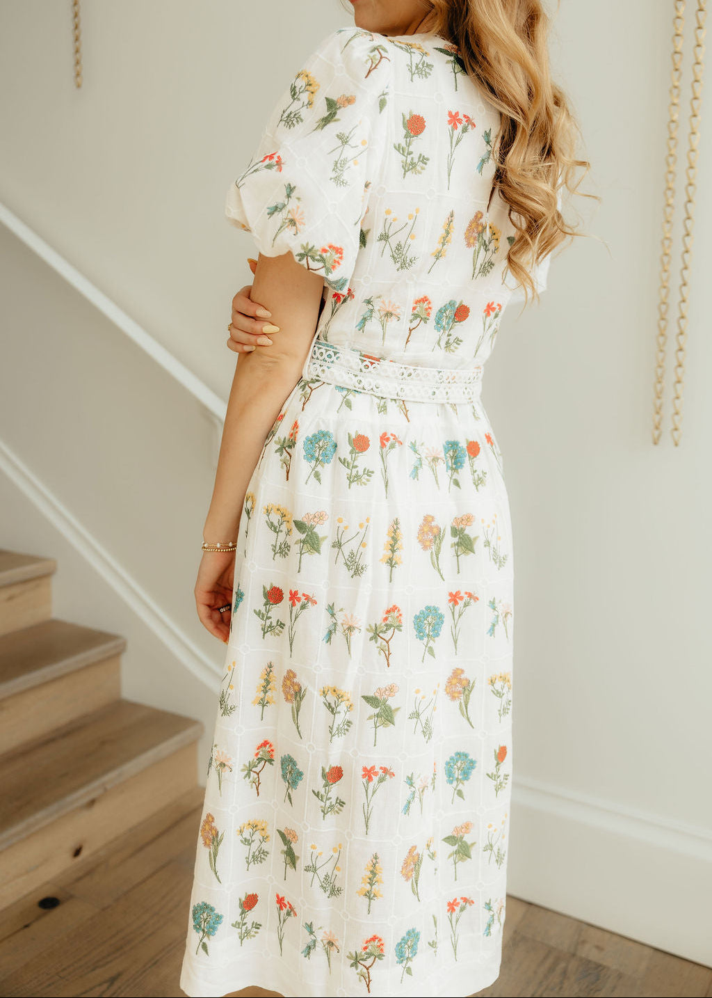 Christina White Embroidered Botanical Dress