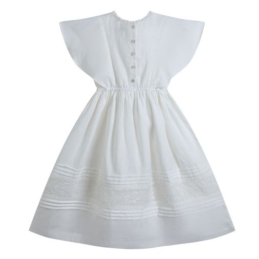 Emilie White Embriodered Cotton Pinafore Dress