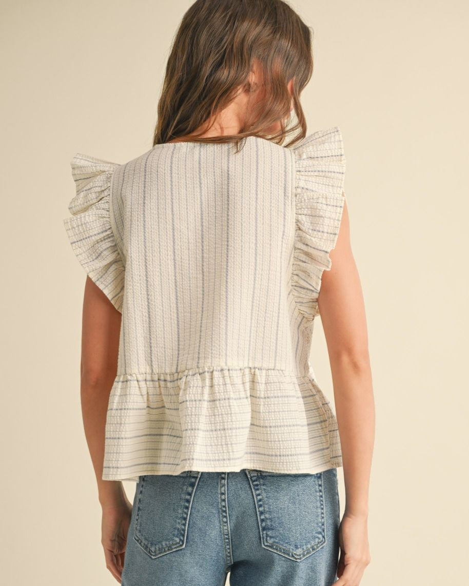 Pinstripe Blouse Tied Bow Front