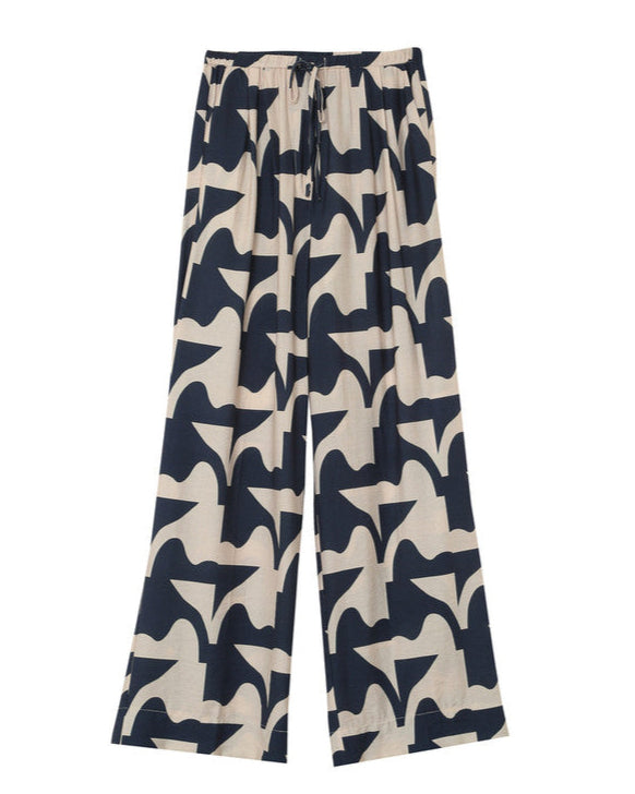 Pavot Navy Rayon Print Wide Pant