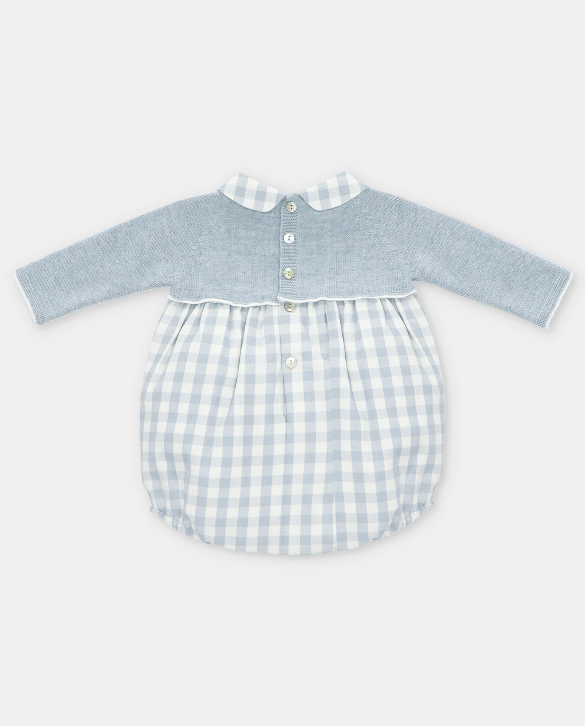 Light Blue Knit and Check Romper