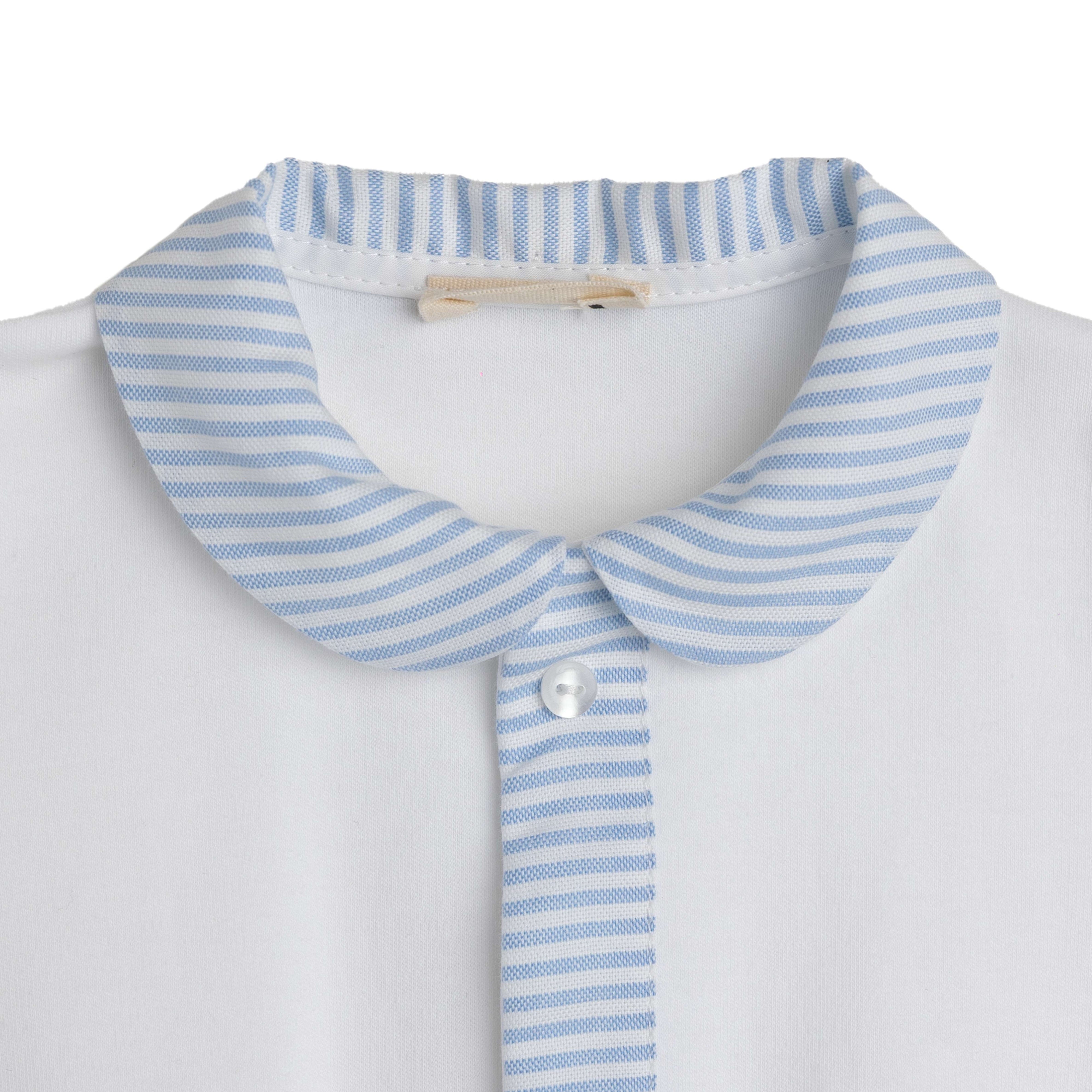 White Footie Blue Stripe Woven Collar