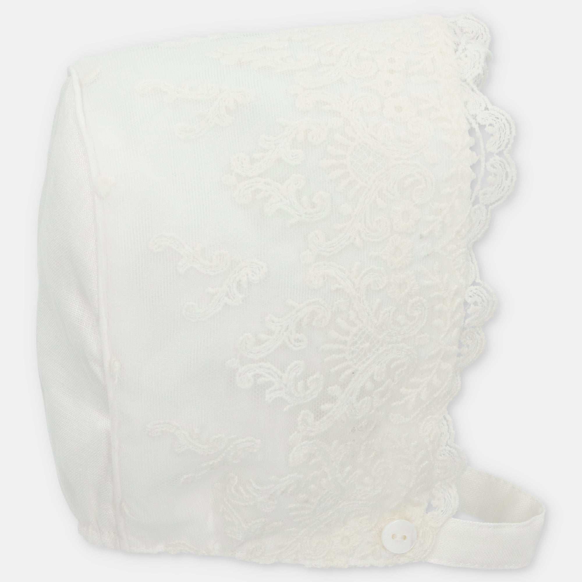 Girl's Off White Lace and Tulle Bonnet