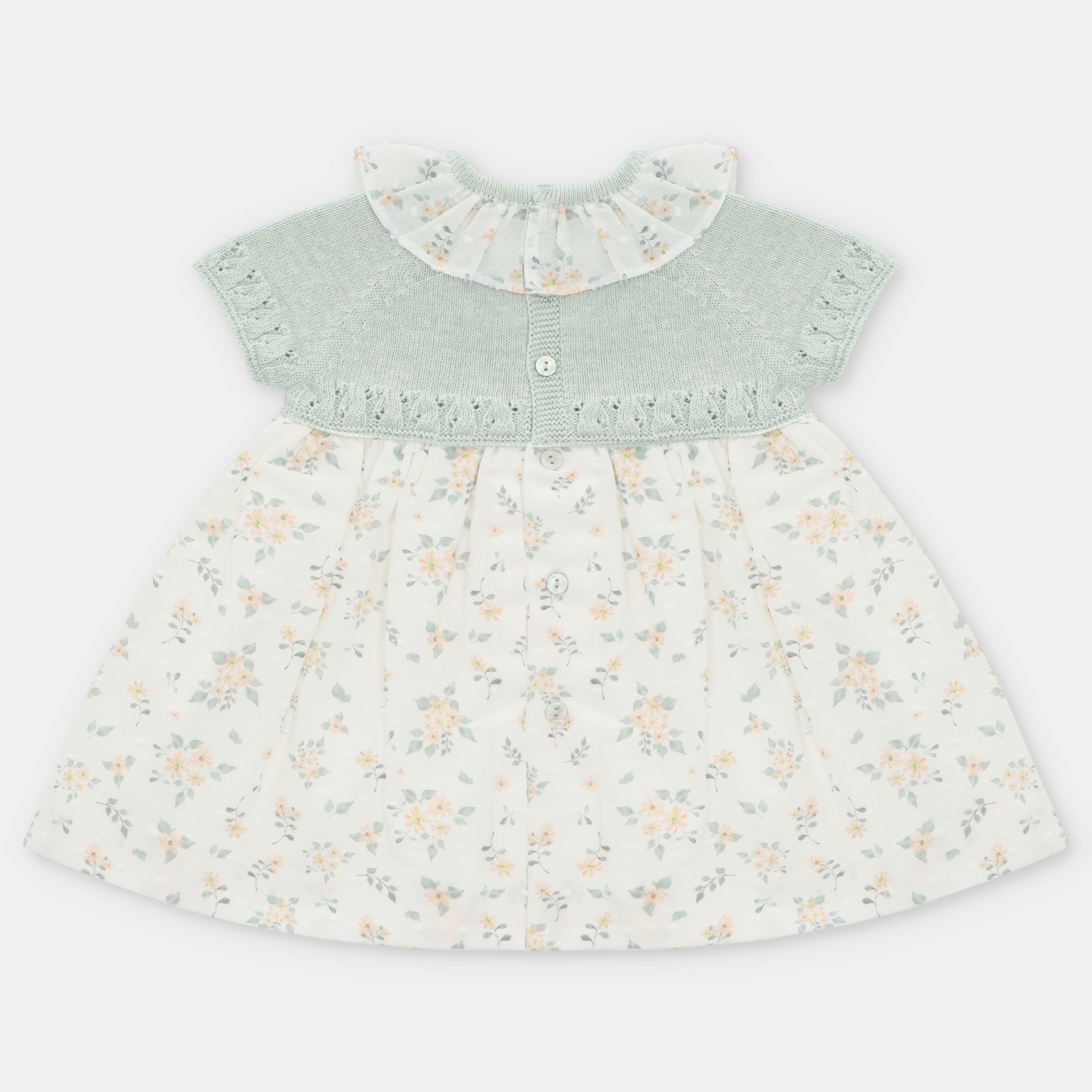 Sage Knit with Yellow Print Dress