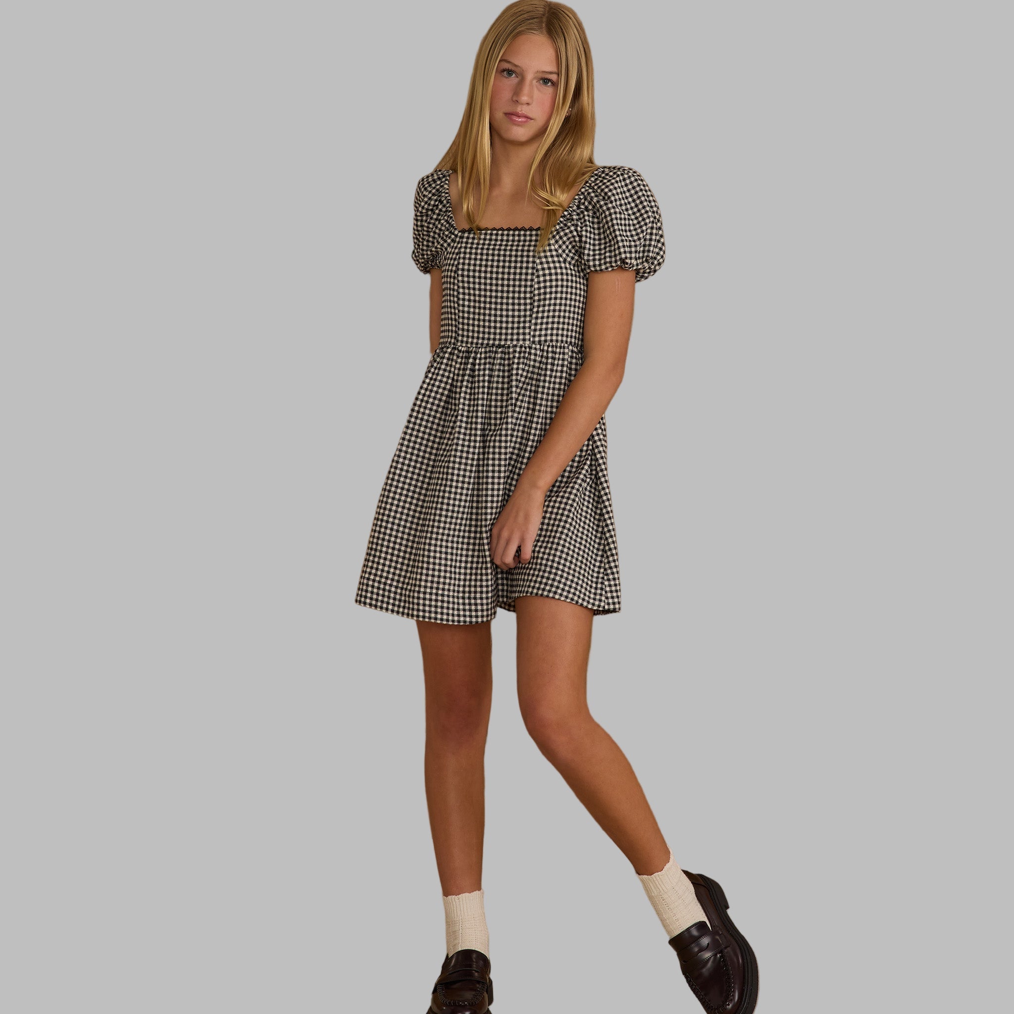 Girl's Rylee Cru Black Gingham Mini Dress