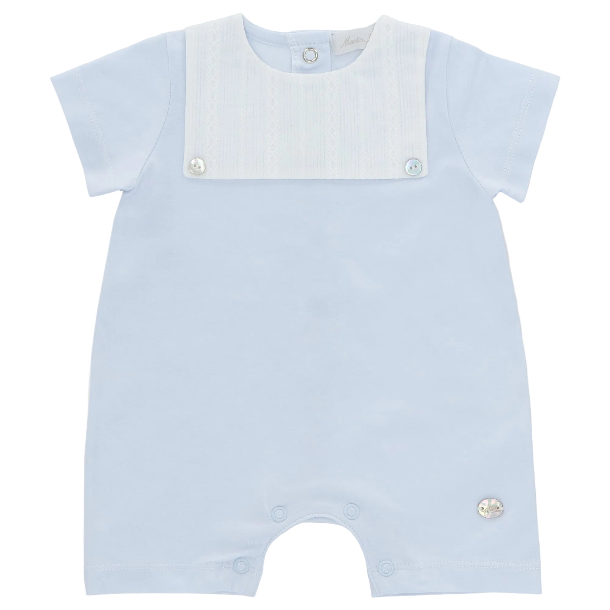 Light Blue Pima Romper Square Collar