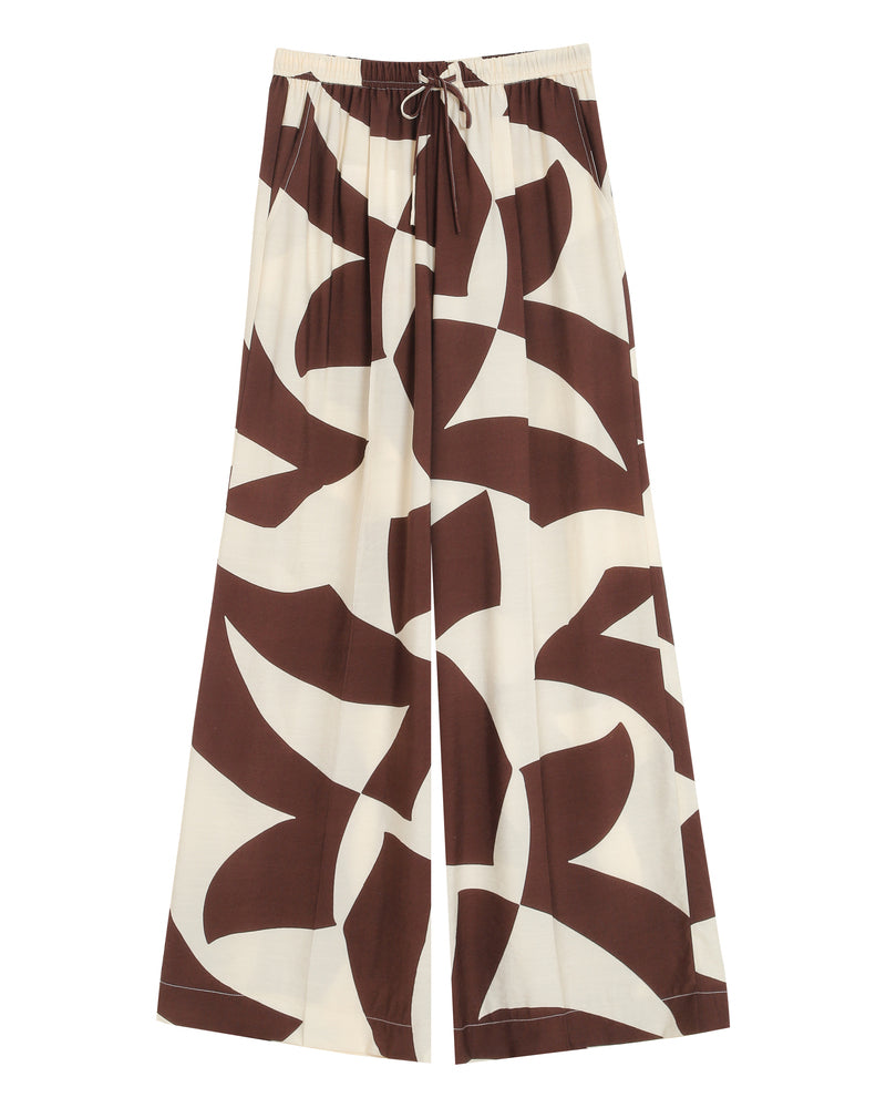 Veni Brown Abstract Wide Pant