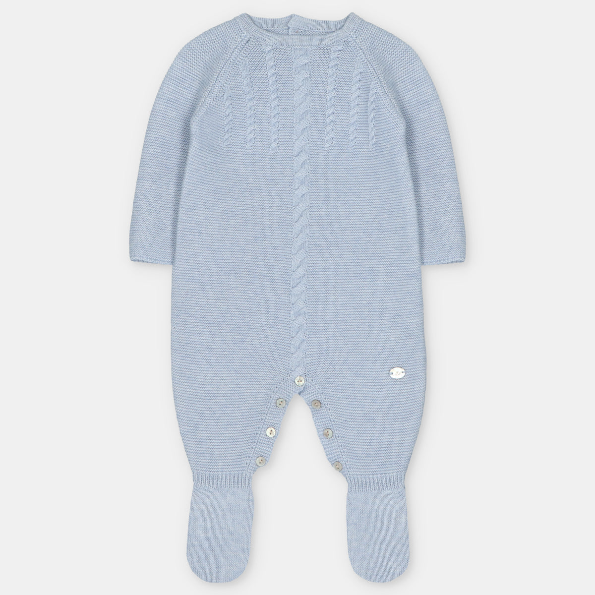 Heather Blue Knitted Cable Footie