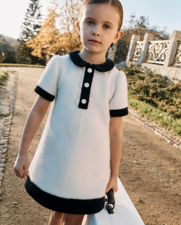 Ivory Boucle Dress Black Trim