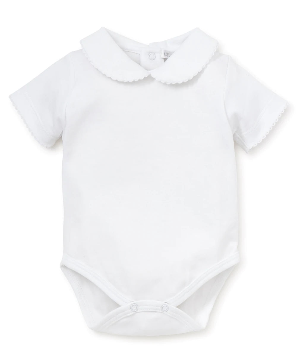 White S/S Bodysuit with Picot Collar