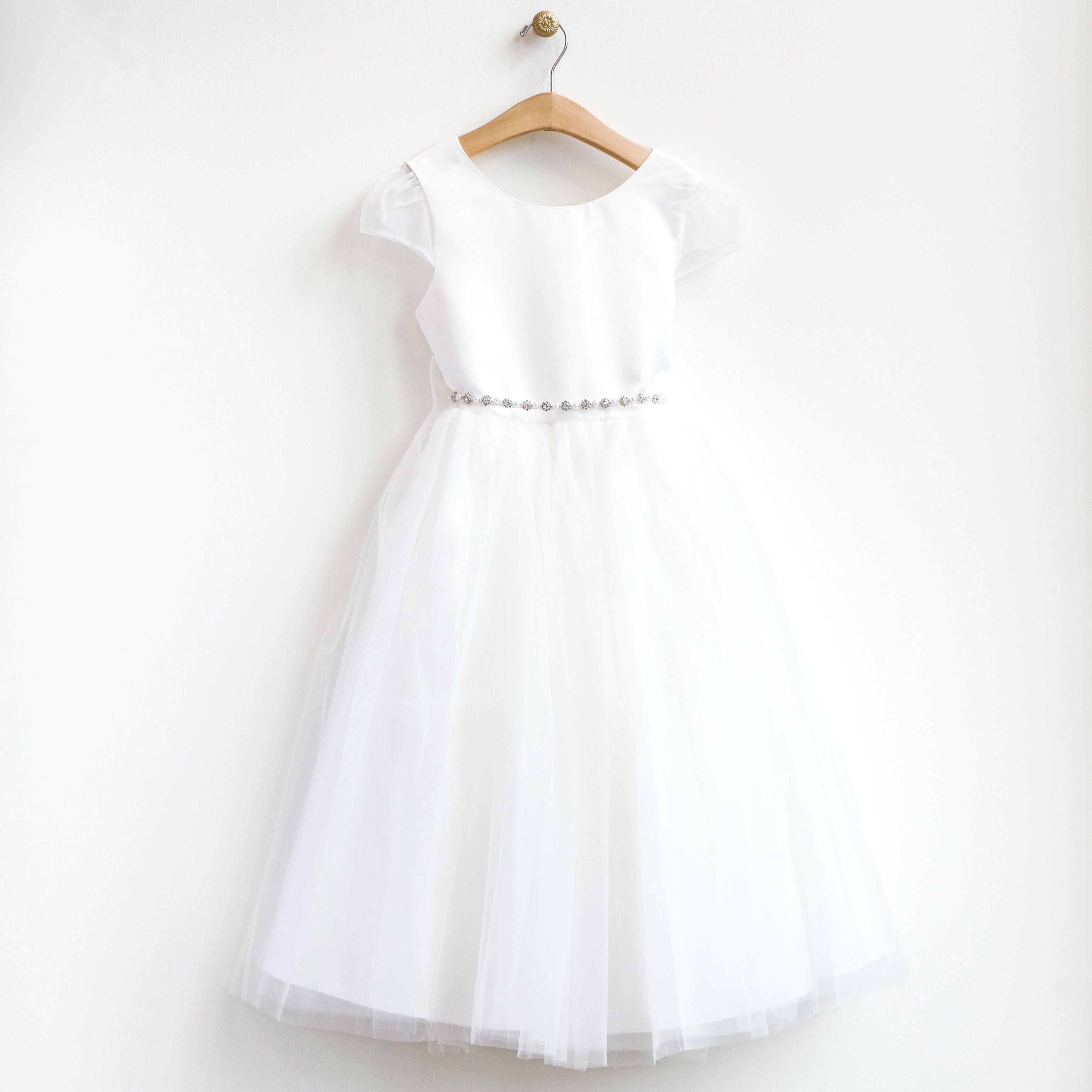 Girl's Off White Satin and Tulle Dress