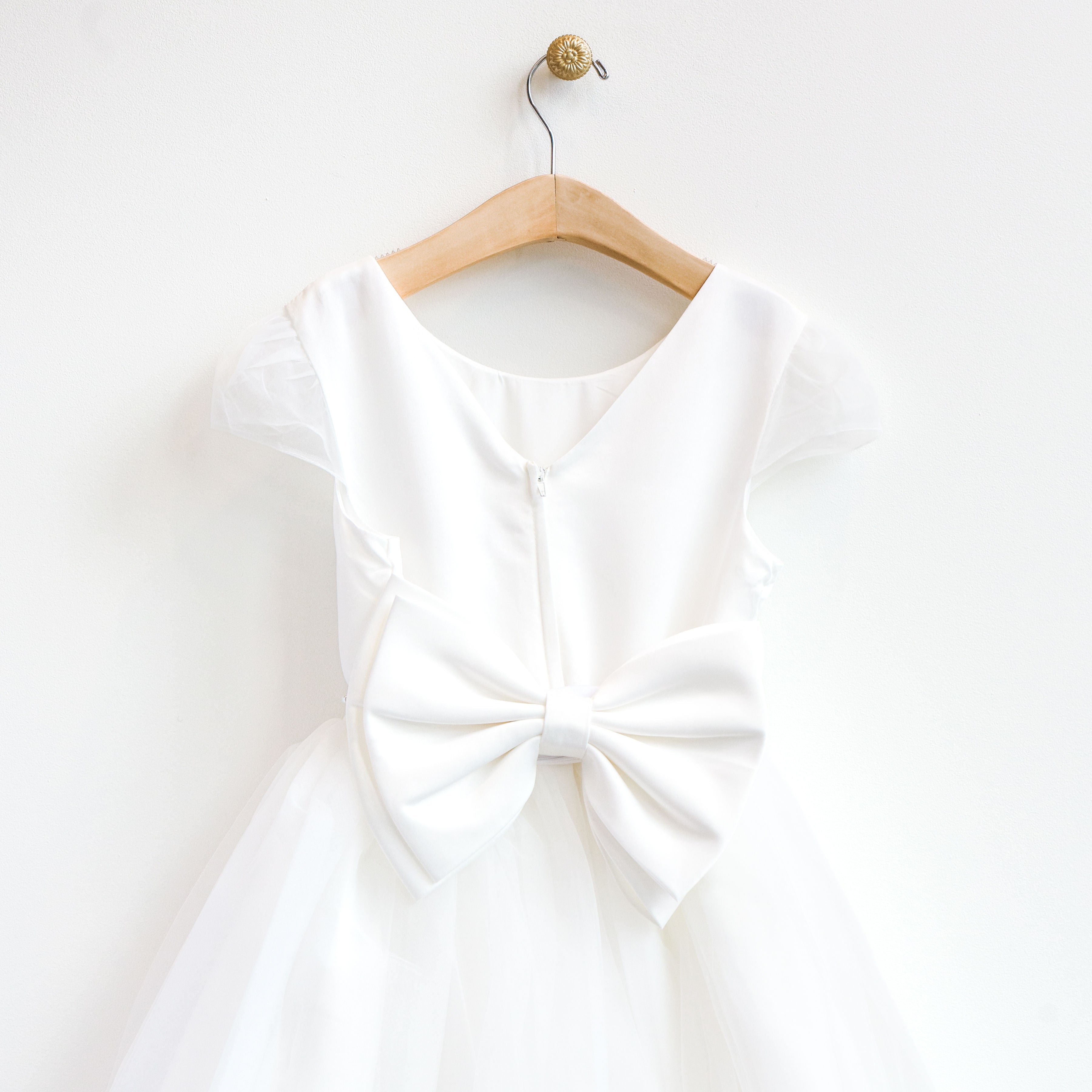 Girl's Off White Satin and Tulle Dress