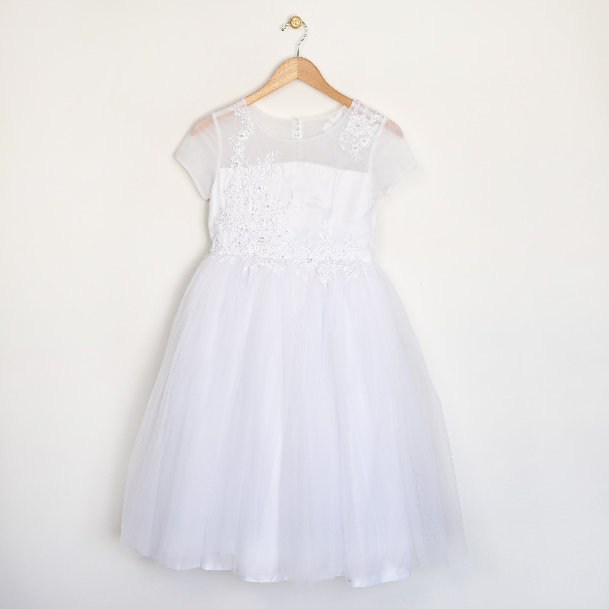 Girl's Embroidered Pearl on Tulle Plus Size Dress